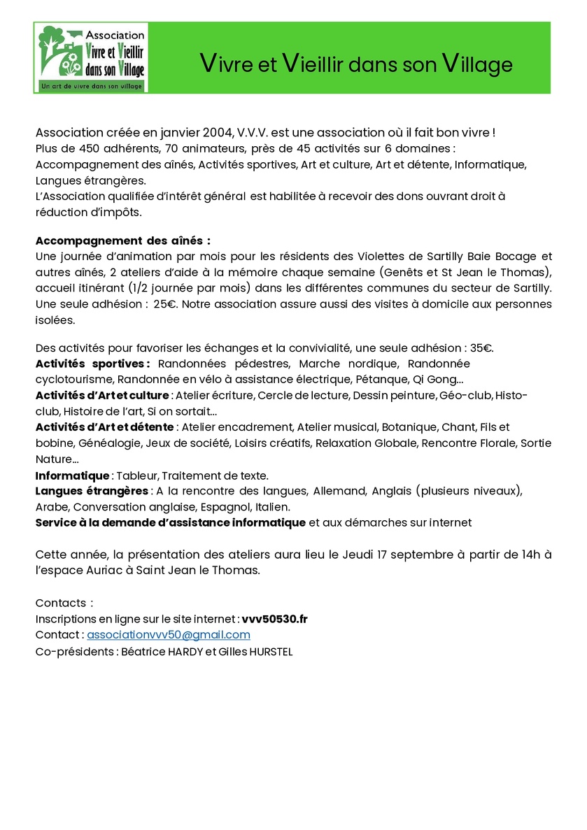 V.V.V. – Vivre et Vieillir dans son Village : une association pour apprendre, partager et se rencontrer V.V.V. – Vivre et Vieillir dans son Village : une association pour apprendre, partager et se rencontrer