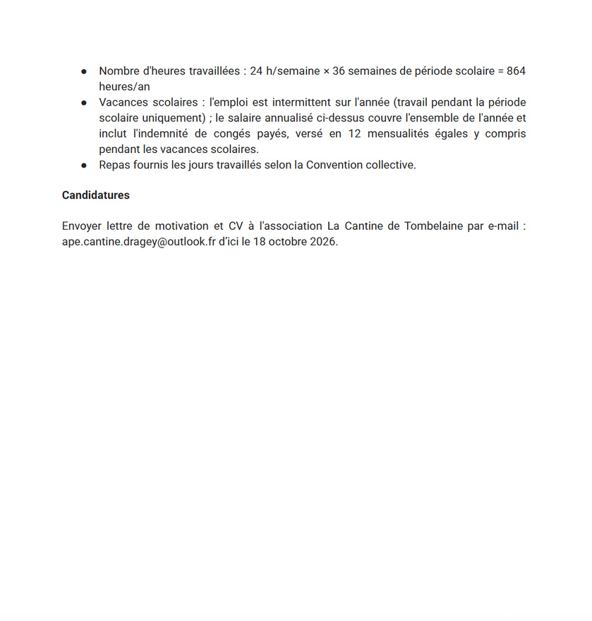 La Cantine de Tombelaine recrute un·e agent·e de restauration scolaire