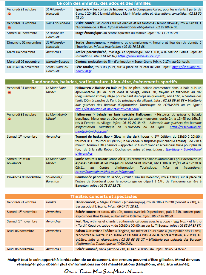 Mont Saint Michel - Normandie - Evénements du 30 octobre au 9 novembre