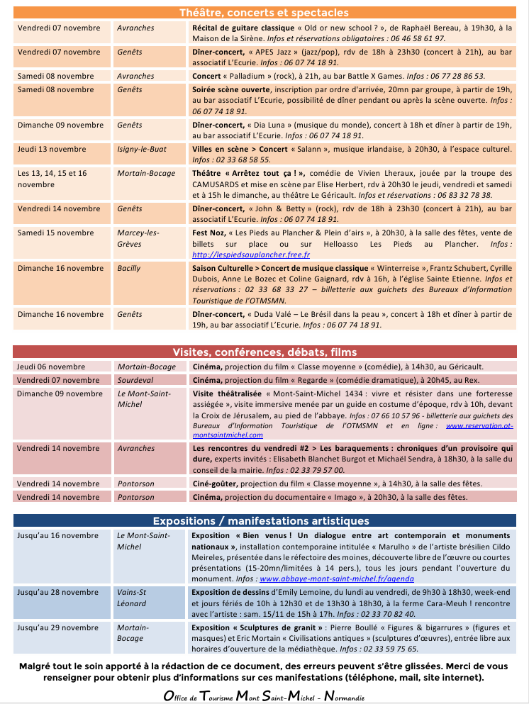 Mont Saint Michel - Normandie - Evénements du 6 au 16 novembre