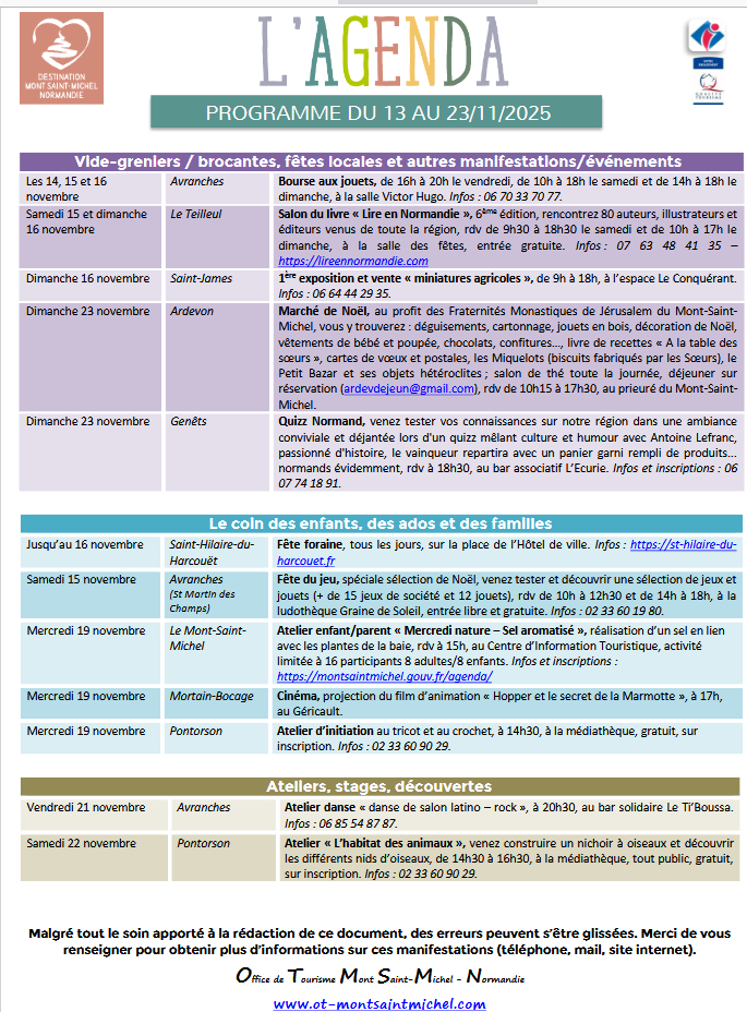 Mont Saint Michel - Normandie - Evénements du 13 au 23 novembre novembre