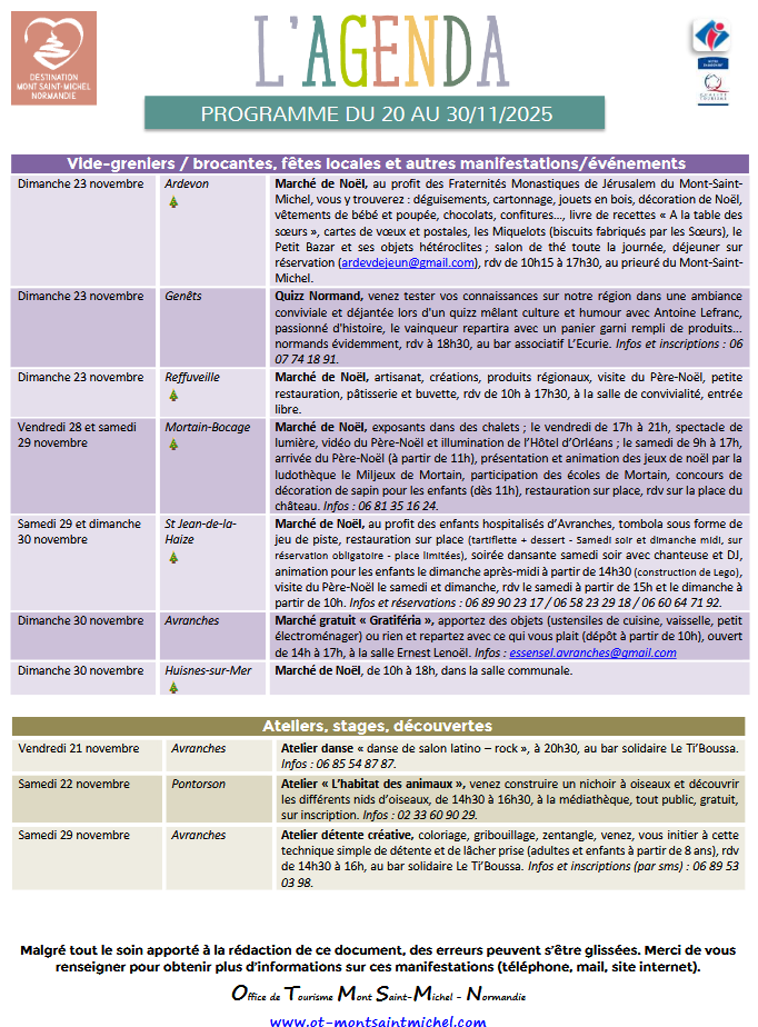 Mont Saint Michel - Normandie - Evénements du 20 au 30 novembre
