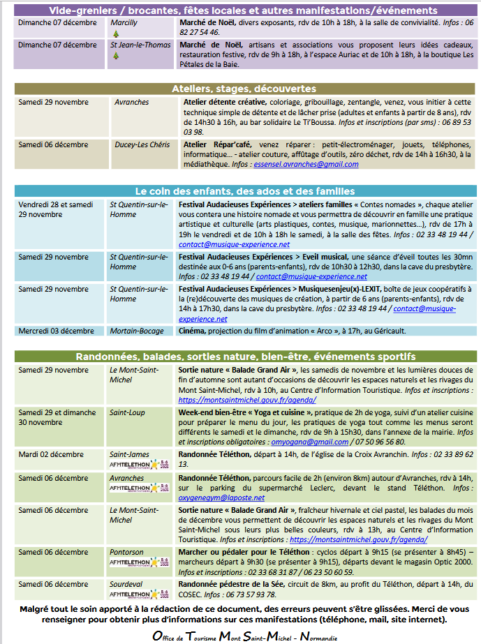 Mont Saint Michel - Normandie - Evénements du 27 novembre au 7 décembre