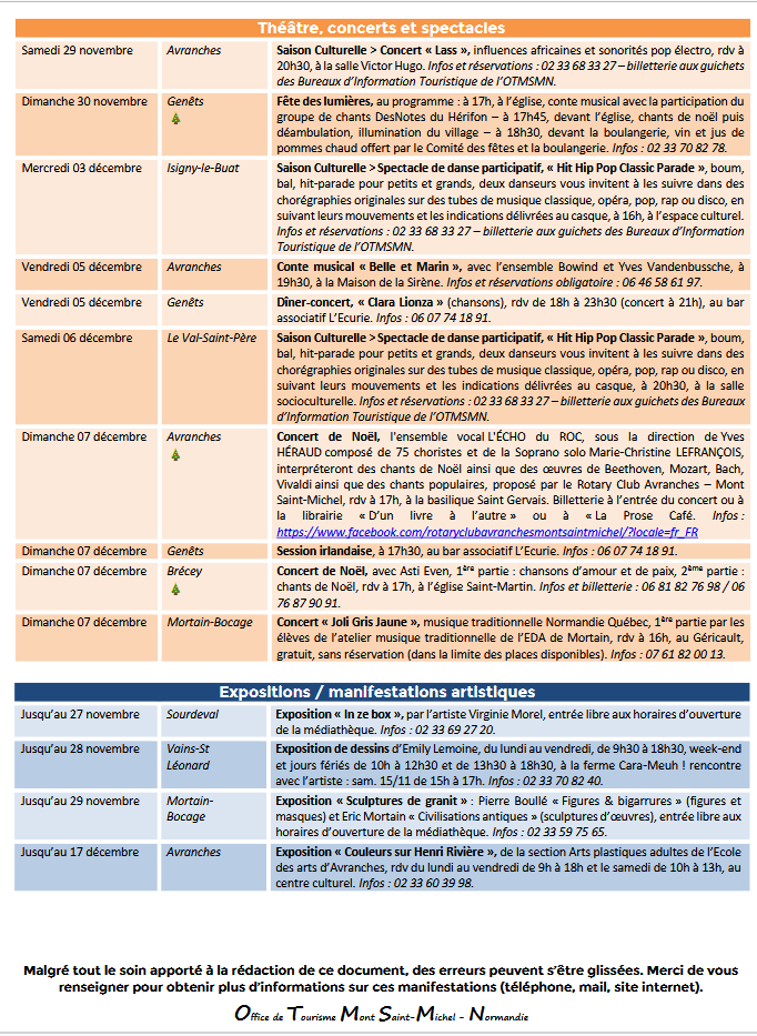 Mont Saint Michel - Normandie - Evénements du 27 novembre au 7 décembre