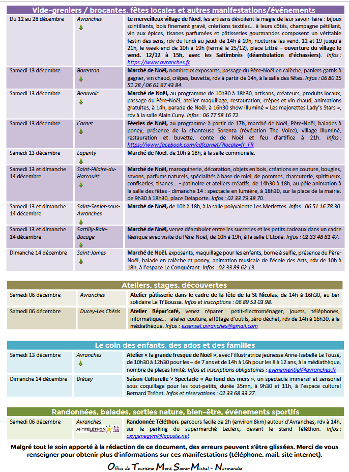 Mont Saint Michel - Normandie - Evénements du 04 au 14 décembre