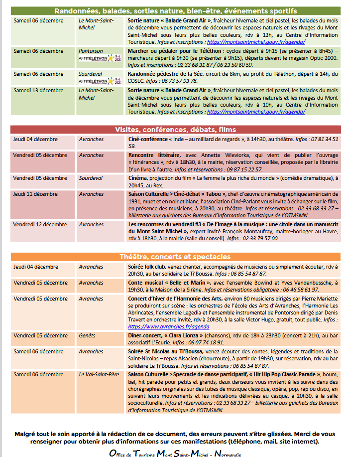 Mont Saint Michel - Normandie - Evénements du 04 au 14 décembre