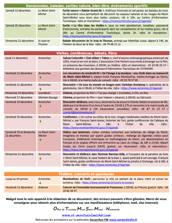 Mont Saint Michel - Normandie - Evénements du 11 au 21 décembre