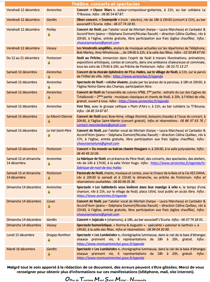 Mont Saint Michel - Normandie - Evénements du 11 au 21 décembre