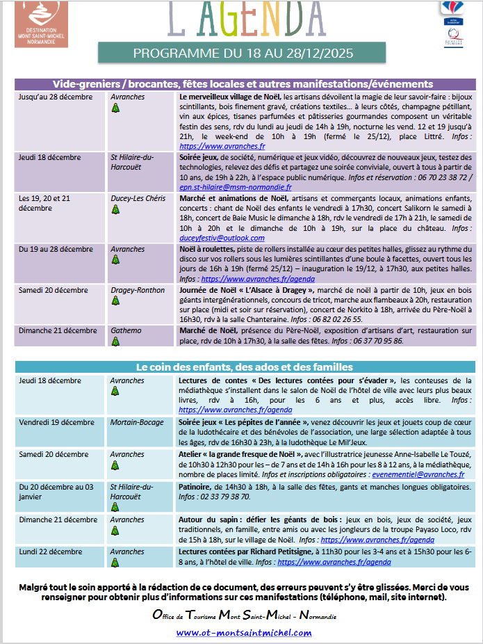 Mont Saint Michel - Normandie - Evénements du 18 au 28 décembre