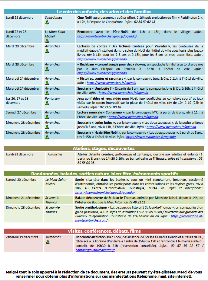 Mont Saint Michel - Normandie - Evénements du 18 au 28 décembre