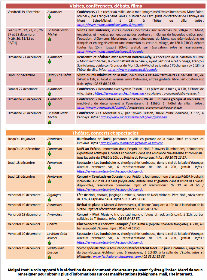 Mont Saint Michel - Normandie - Evénements du 18 au 28 décembre