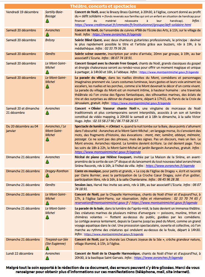 Mont Saint Michel - Normandie - Evénements du 18 au 28 décembre