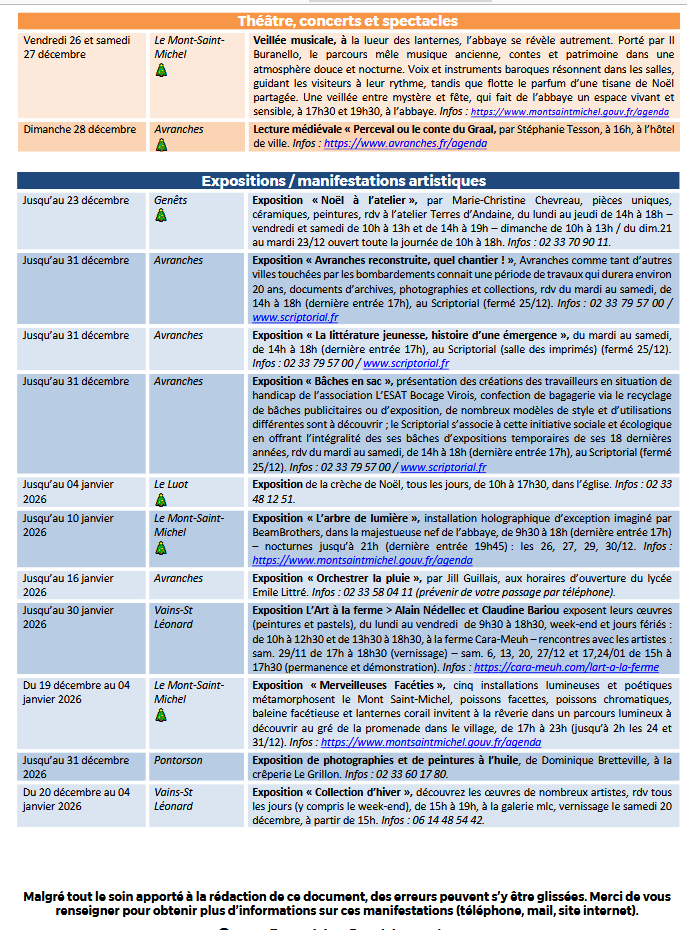 Mont Saint Michel - Normandie - Evénements du 18 au 28 décembre