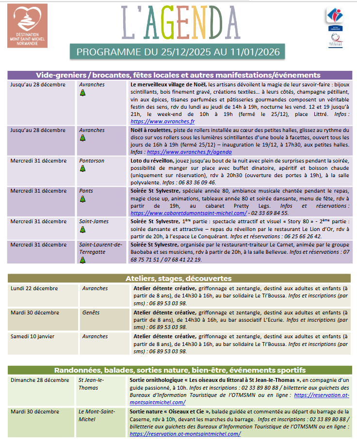 Mont Saint Michel - Normandie - Evénements du 25 décembre au 11 janvier