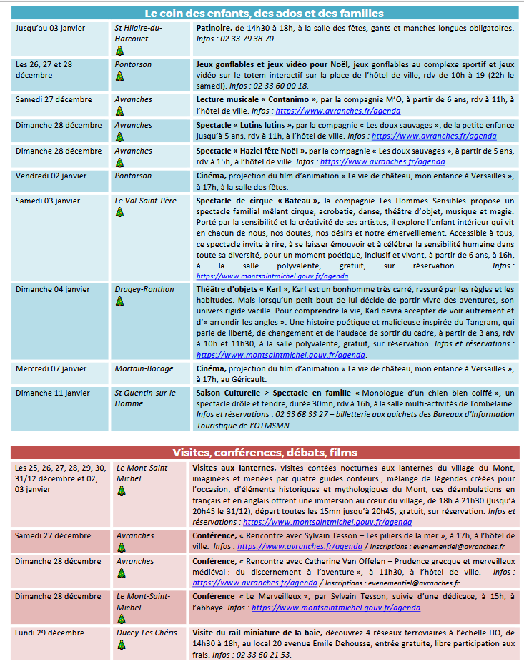 Mont Saint Michel - Normandie - Evénements du 25 décembre au 11 janvier