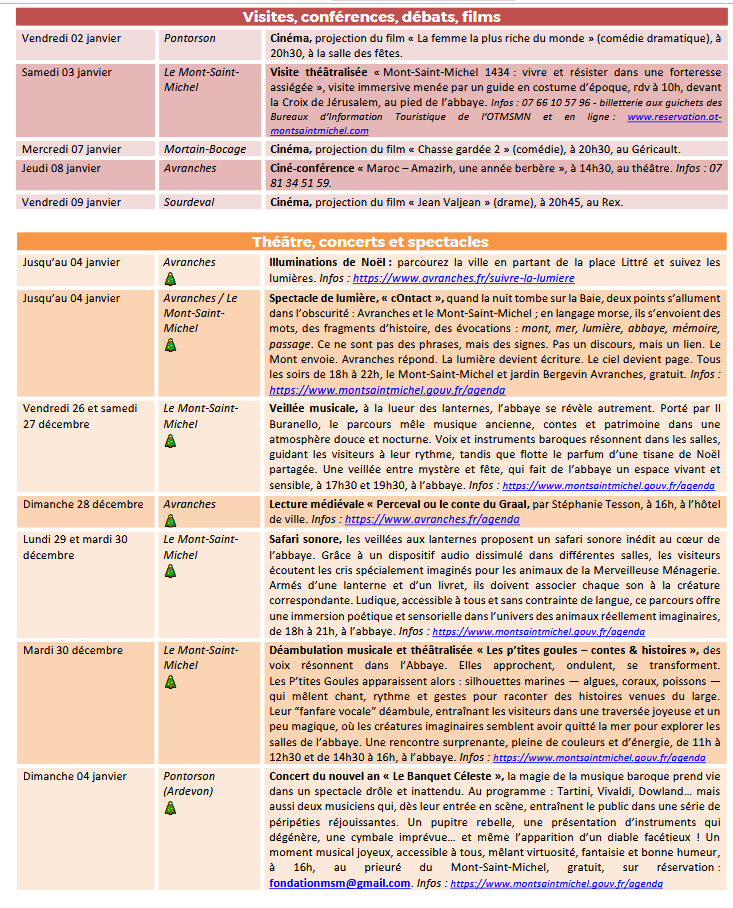 Mont Saint Michel - Normandie - Evénements du 25 décembre au 11 janvier
