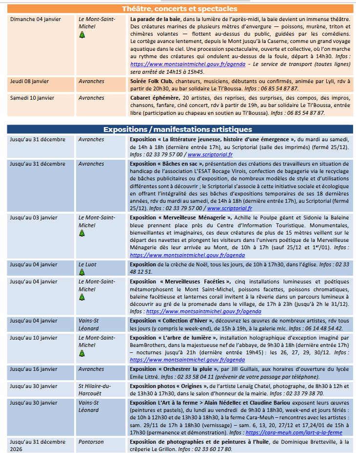 Mont Saint Michel - Normandie - Evénements du 25 décembre au 11 janvier