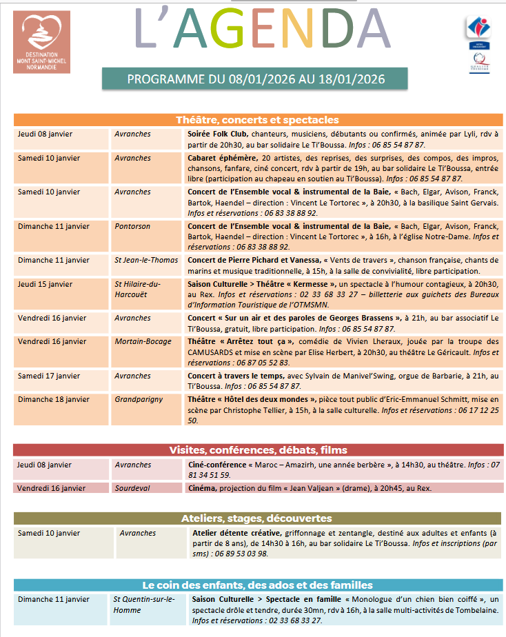 Mont Saint Michel - Normandie - Evénements du 8 au 18 janvier