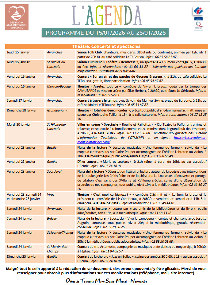 Mont Saint Michel - Normandie - Evénements du 15 au 25 janvier