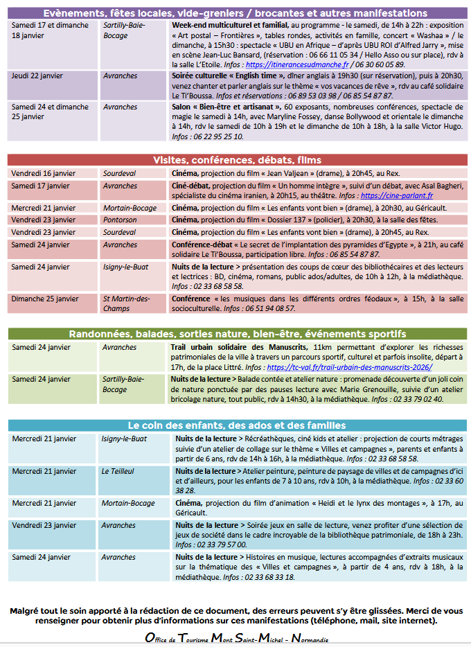 Mont Saint Michel - Normandie - Evénements du 15 au 25 janvier