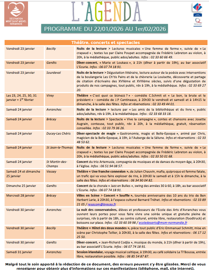 Mont Saint Michel - Normandie - Evénements du 22 janvier au 1er février