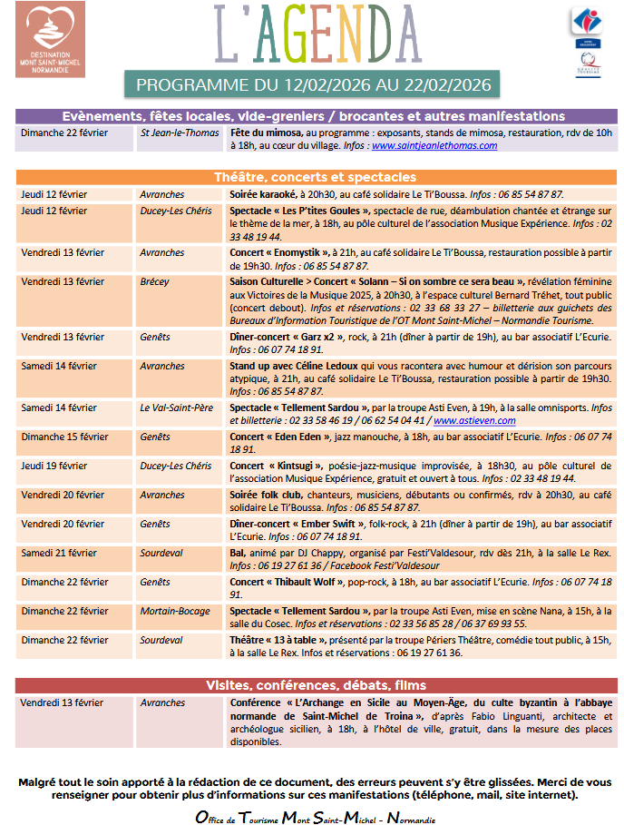 Mont Saint Michel - Normandie - Evénements du 12 au 22 février