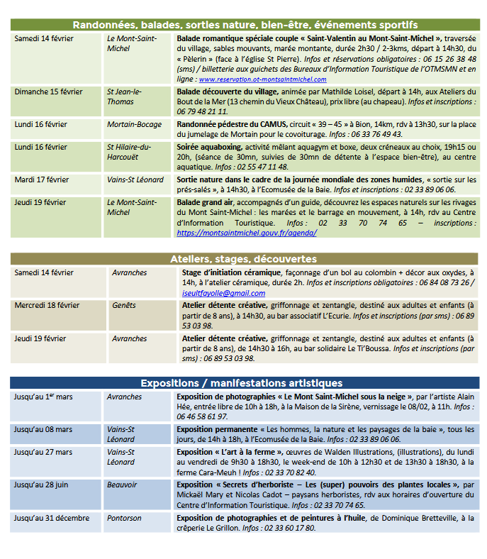 Mont Saint Michel - Normandie - Evénements du 12 au 22 février