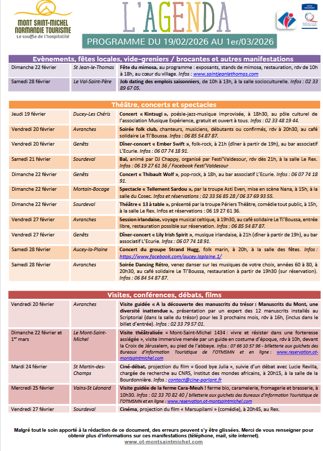 Mont Saint Michel - Normandie - Evénements du 19 février au 1er mars