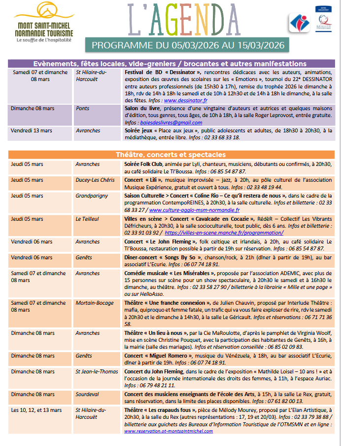 Mont Saint Michel - Normandie - Evénements du 5 au 15 mars