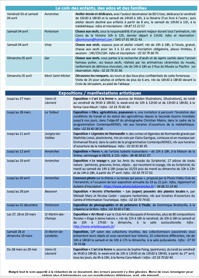 Mont Saint Michel - Normandie - Evénements du 26 mars au 6 avril