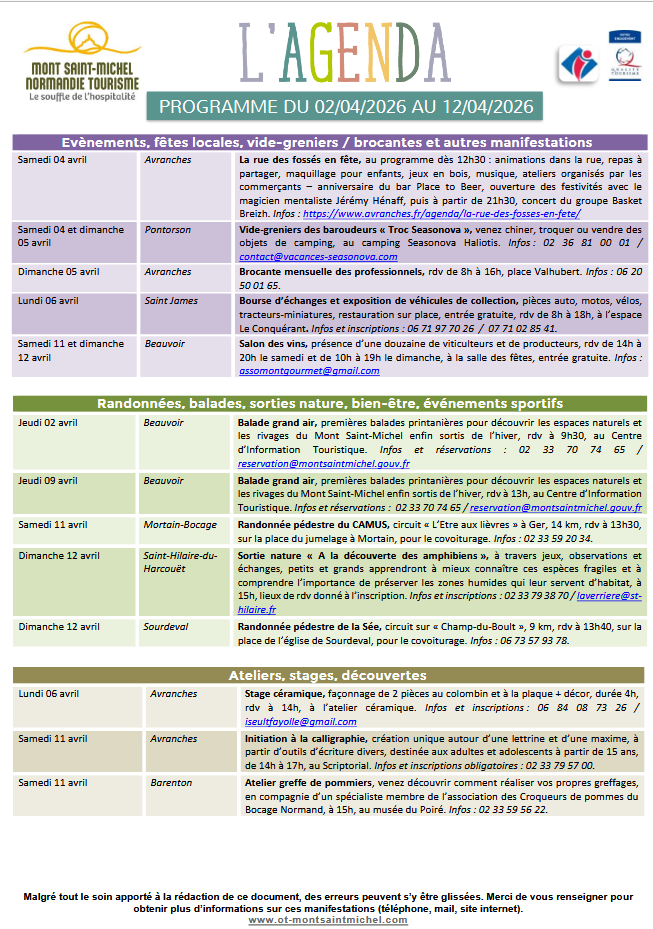 Mont Saint Michel - Normandie - Evénements du 2 au 12 avril