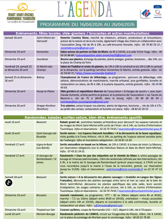 Mont Saint Michel - Normandie - Evénements du 16 au 26 avril
