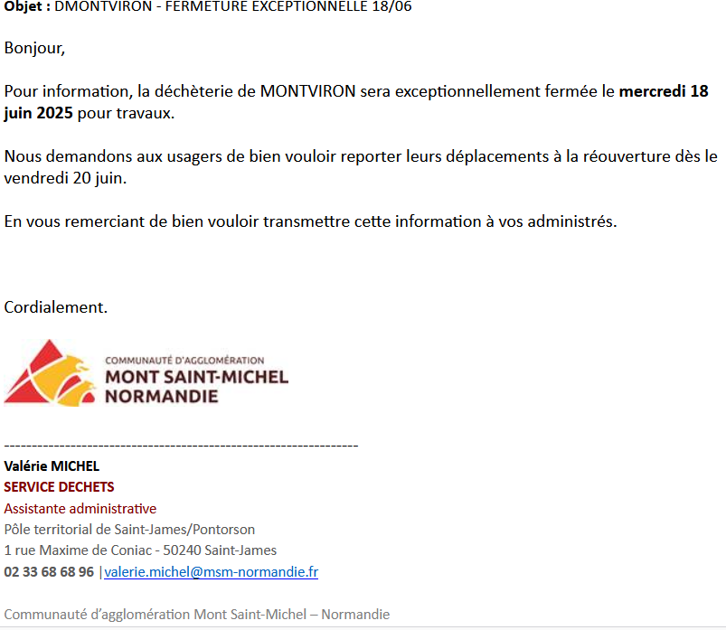 Fermeture exceptionnelle de la déchèterie de Montviron 
