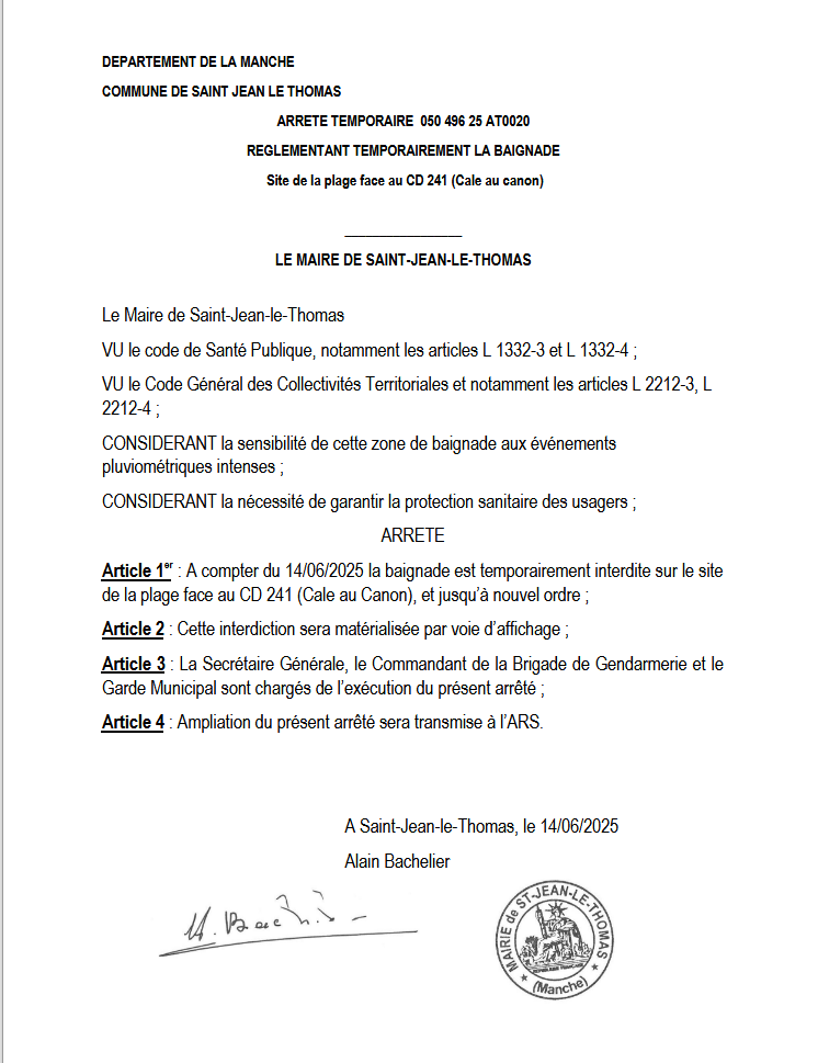 Interdiction temporaire de la baignade à la Cale au canon