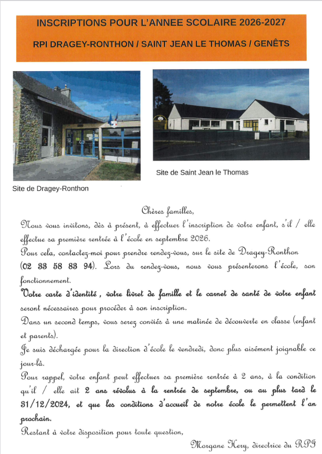 Première rentrée en 2026 : ouverture des inscriptions dans les écoles du RPI