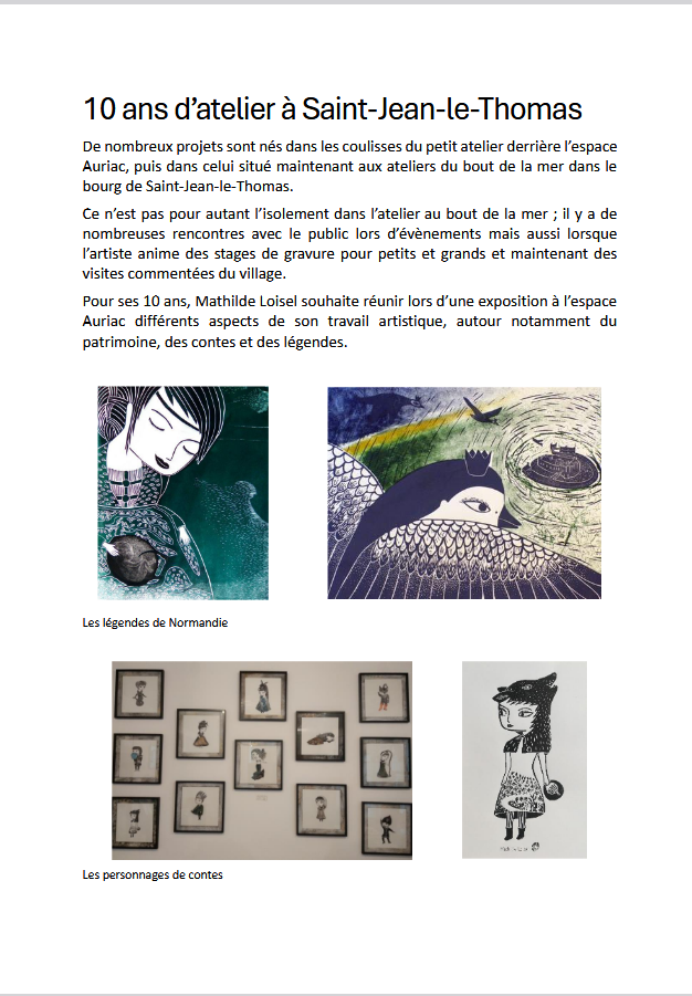 Mathilde Loisel - 10 ans d'atelier à St-Jean-le-Thomas