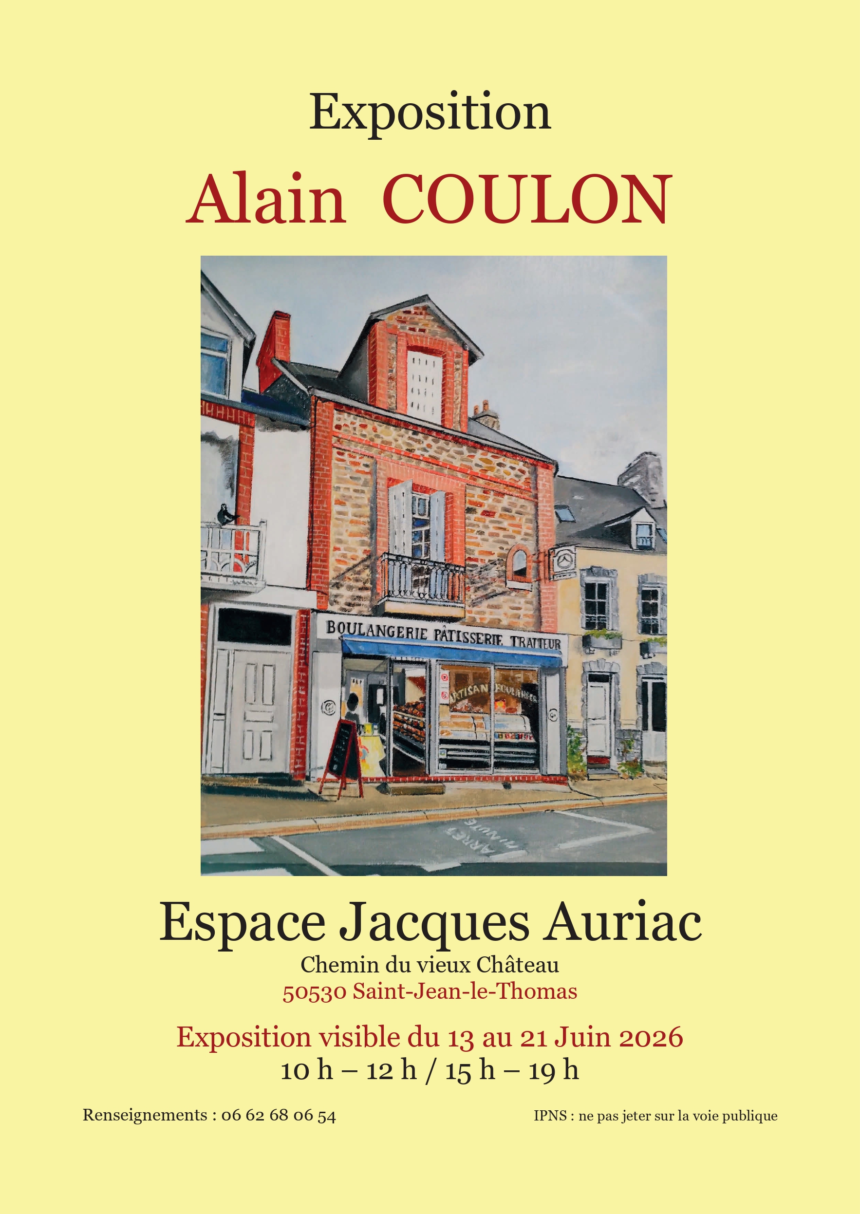 Exposition Alain Coulon du 13 au 21 juin 2026