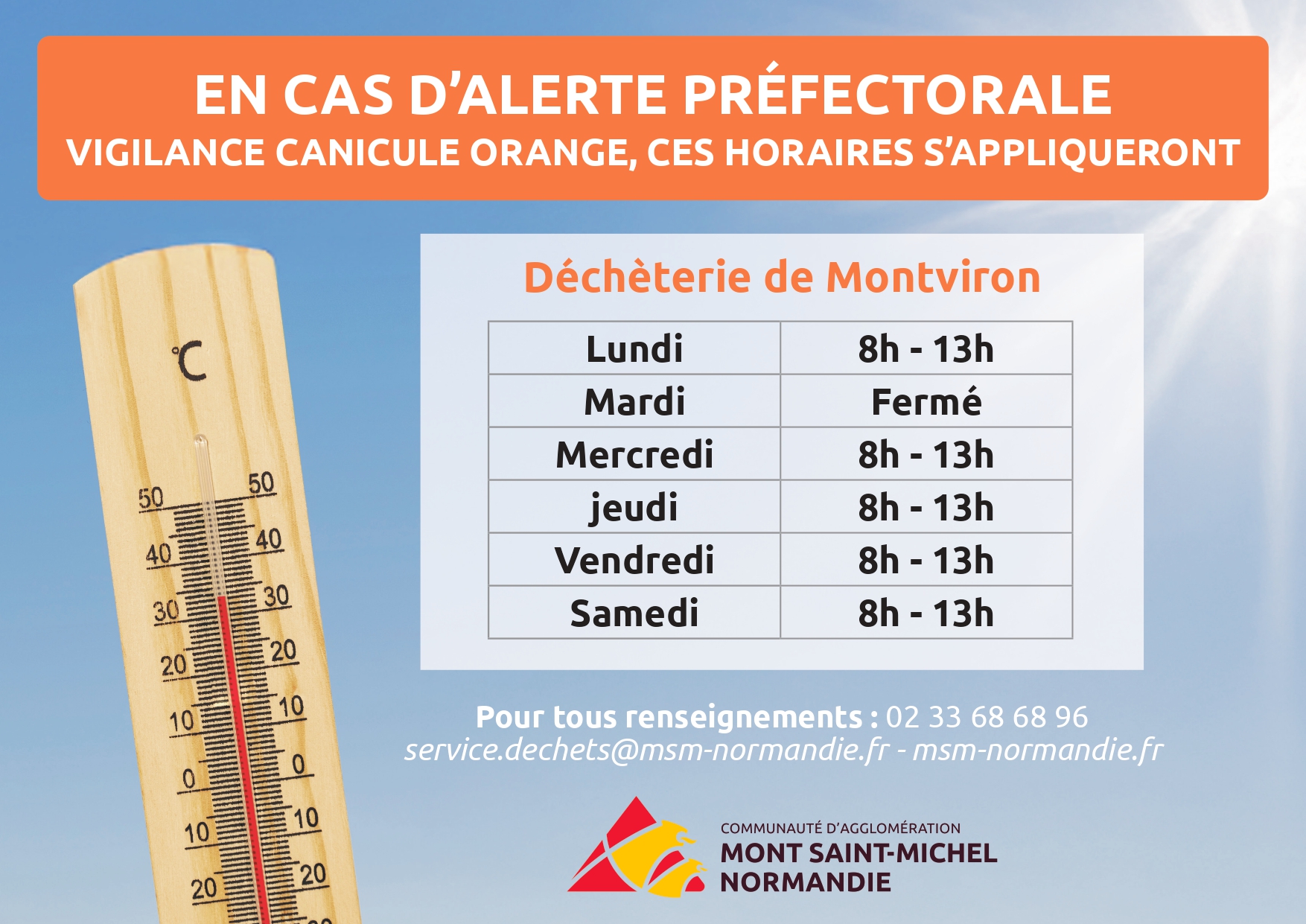 Déchèterie Montviron : horaires modifiés en cas d'alerte canicule