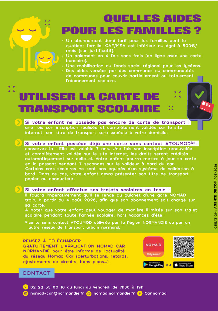 Transport scolaire NOMAD : inscriptions ouvertes du 16 juin au 16 juillet 2026