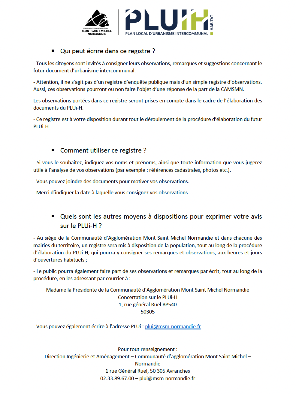 PLUi-H : un registre d'information à votre disposition pour participer à l'avenir du territoire