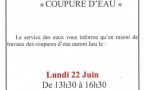 Coupure d'eau - lundi 22 juin 2028