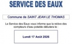 Relève des compteurs d'eau potable à compter du 17 août 2026