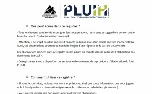 PLUi-H : un registre d'information à votre disposition pour participer à l'avenir du territoire