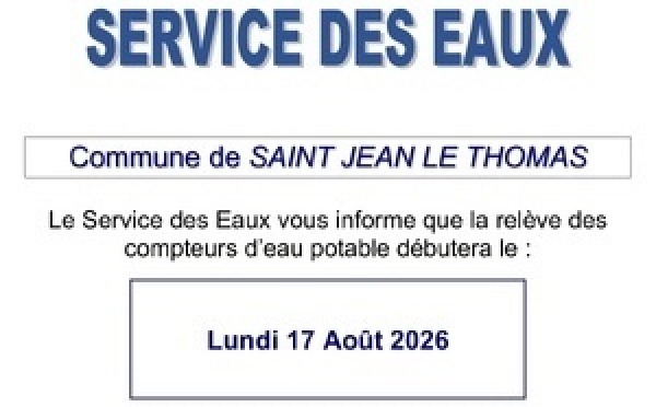 Relève des compteurs d'eau potable à compter du 17 août 2026