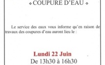 Coupure d'eau - lundi 22 juin 2028
