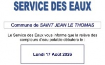 Relève des compteurs d'eau potable à compter du 17 août 2026